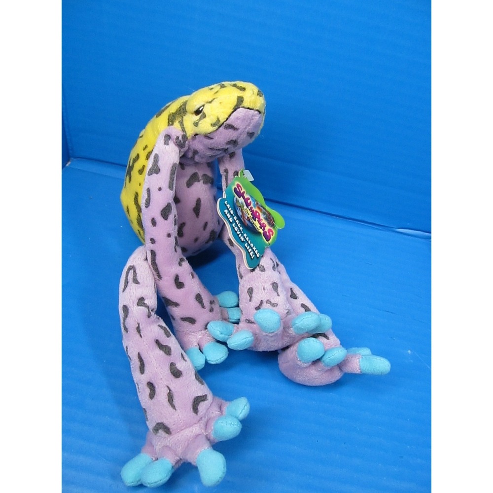 Vtg K&M Slumpers 12" ATHENA Poison Dart Frog Plush Purple Yellow Blue w/Tag